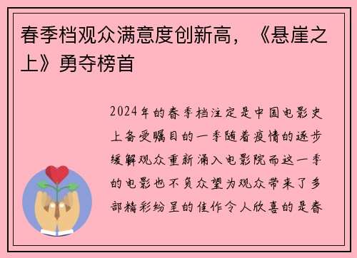 春季档观众满意度创新高，《悬崖之上》勇夺榜首