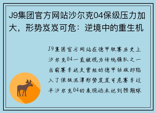 J9集团官方网站沙尔克04保级压力加大，形势岌岌可危：逆境中的重生机会